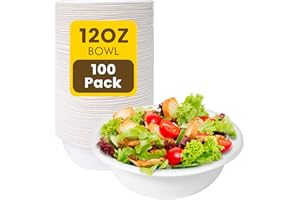 AQSXO 100 Pack 12 OZ Paper Bowls, Eco-friendly Bowls, Sturdy Disposable Cornstarch Bowls, Perfect for Hot and Cold Meals, Soup, Salad, and Snacks.
