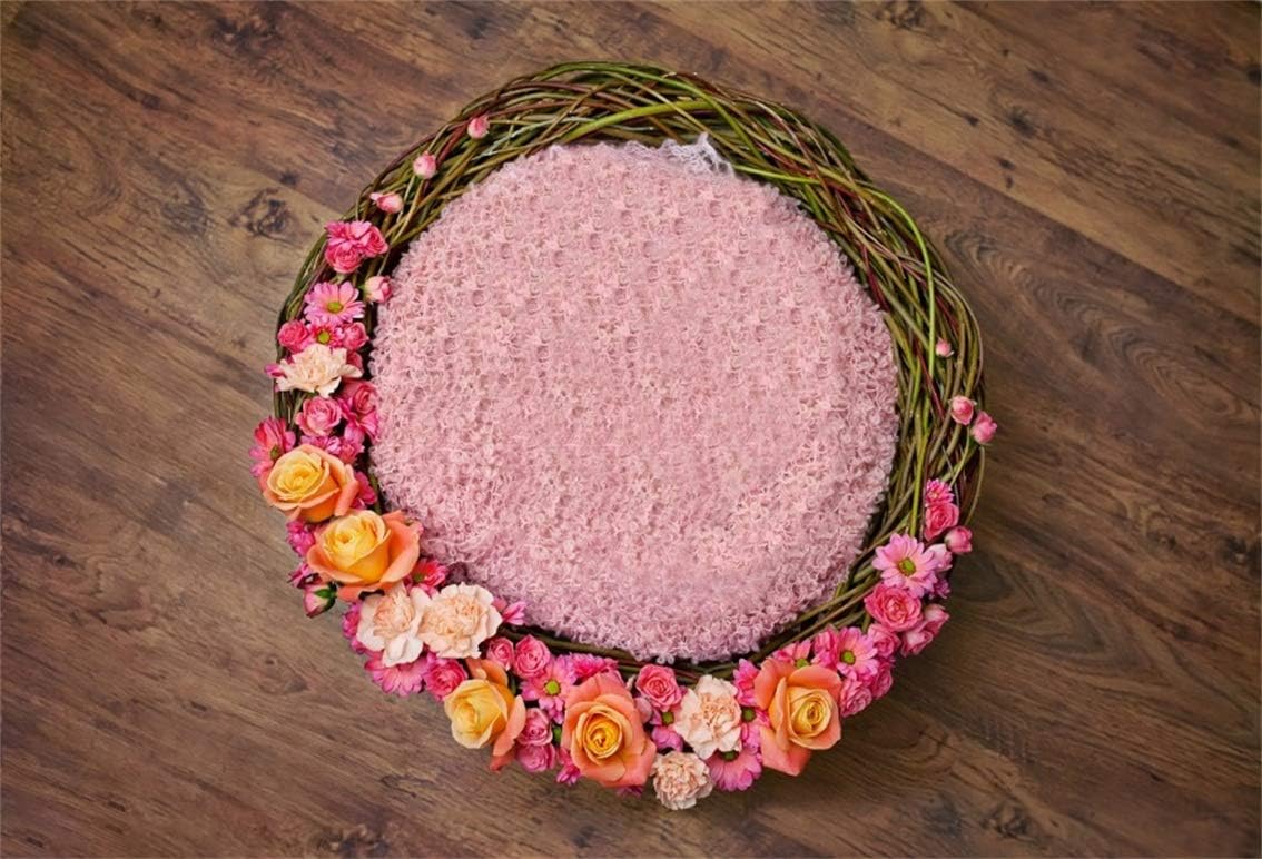 CSFOTO 6x4ft Background for Garland with Blossom Flower Pink Cushion on Vintage Wood Photography Backdrop Nest Spring Newborn Baby Infant Artistic Portrait Photo Studio Props Polyester Wallpaper