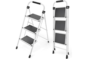 KINGRACK Step Ladder, Folding Step Stool with Wide Anti-Slip Pedal, Sturdy Steel Ladder, Convenient Handrail, Lightweight, Portable Steel Step Stool
