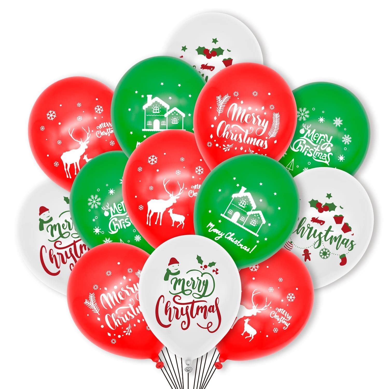 Vinsani 50pcs Christmas Party Balloons Decoration Set 12 Inch Latex Red Green White Xmas Printed Balloons Christmas Decorations Holiday New Year Party Décor Supplies