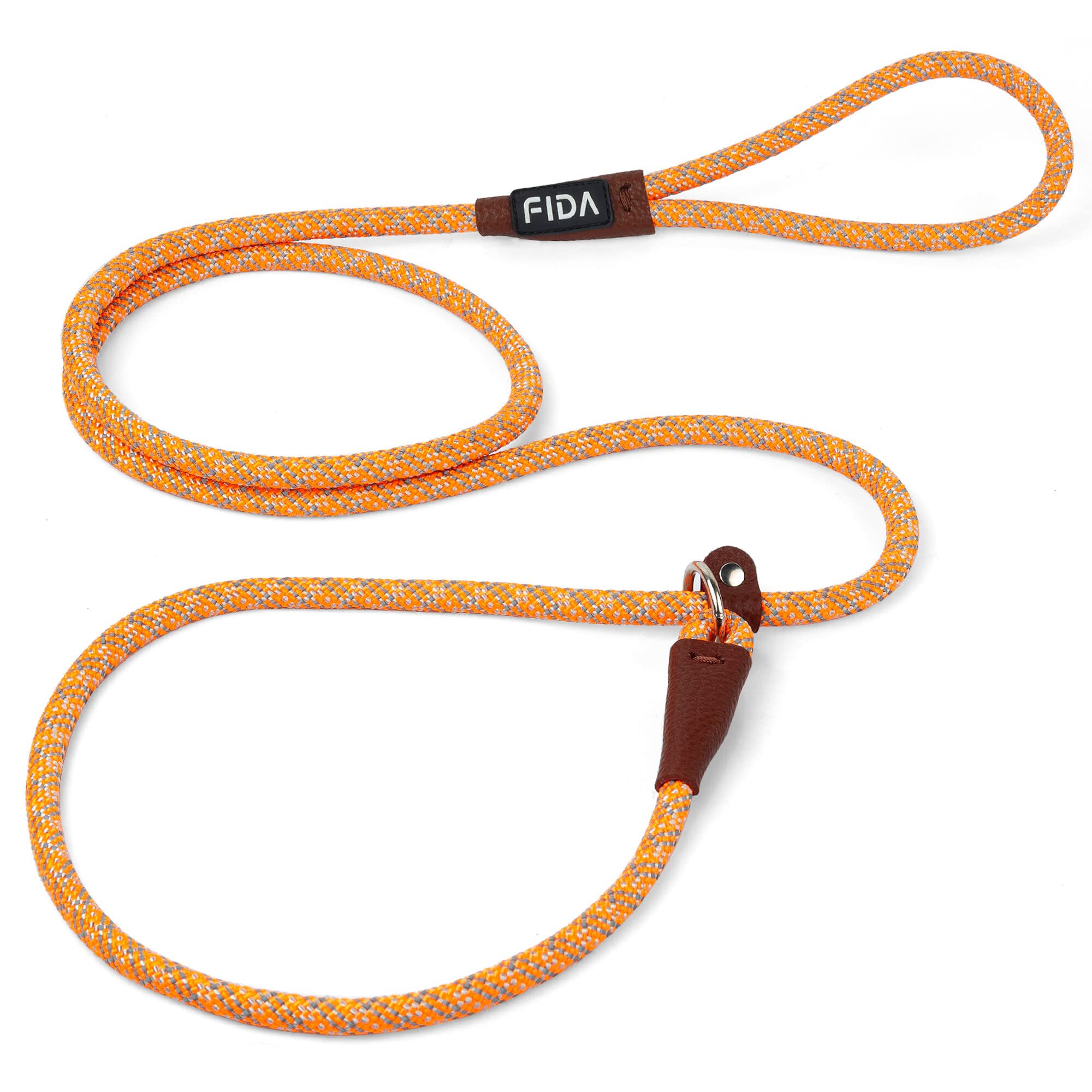 Fida Slip Rope Dog Lead | 1.8m, One-Size-Fits-All, Slip-On Rope Leash. Weather Resistant with Reflective Stitching (Orange)