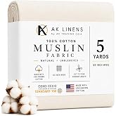 AK TRADING CO. Muslin Fabric/Textile Unbleached - Draping Fabric - Natural 5 Yards Medium Weight - 100% Cotton (63in. Wide)