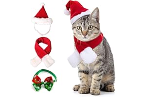 WIZ BBQT Dog Cat Pet Santa Hat Scarf and Collar Bow Tie Christmas Costume for Puppy Kitten Small Cats Dogs Pets