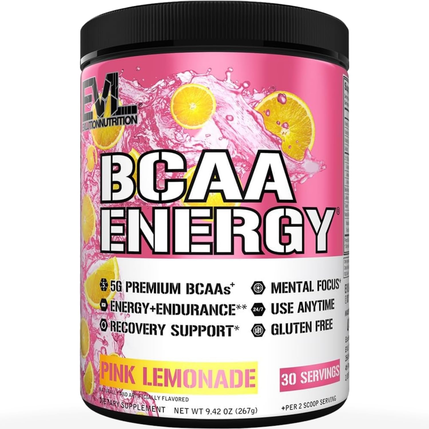 Evlution Nutrition BCAA Energy - Essential BCAA Amino Acids, Vitamin C & Natural Energizers for Performance, Immune Support, Muscle Building, Recovery, B Vitamins, Pre Workout, 30 Serve, Pink Lemonade
