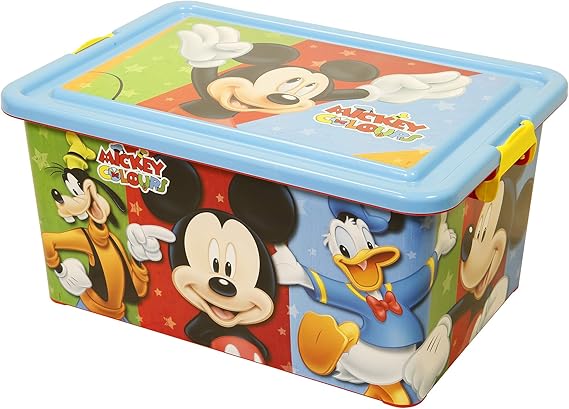 Mickey Mouse Contenedor 23 litros con Tapa y Cierres, Caja organizadora
