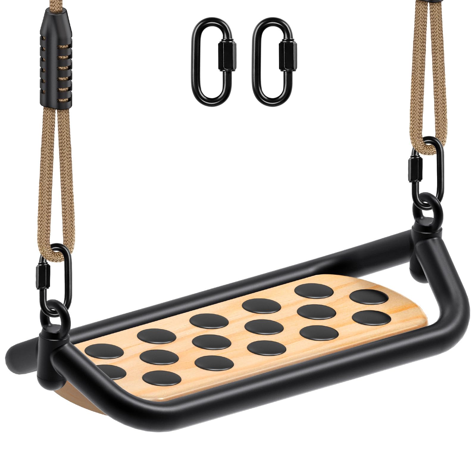 Dolibest Swing Seat, Kids Wooden Wide Adults Swinging Board Indoor/Outdoor Child Tree Swings with Heavy Duty Steel Tube Frame Adjustable 150-200cm Rope for Baby/Teens, up to 500lbs