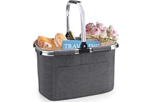 Tudnhey Retail Shopping Baskets, Foldable Picnic Basket, Grocery Basket, Collapsible Basket for Work/Travel/Shopping/Picnic