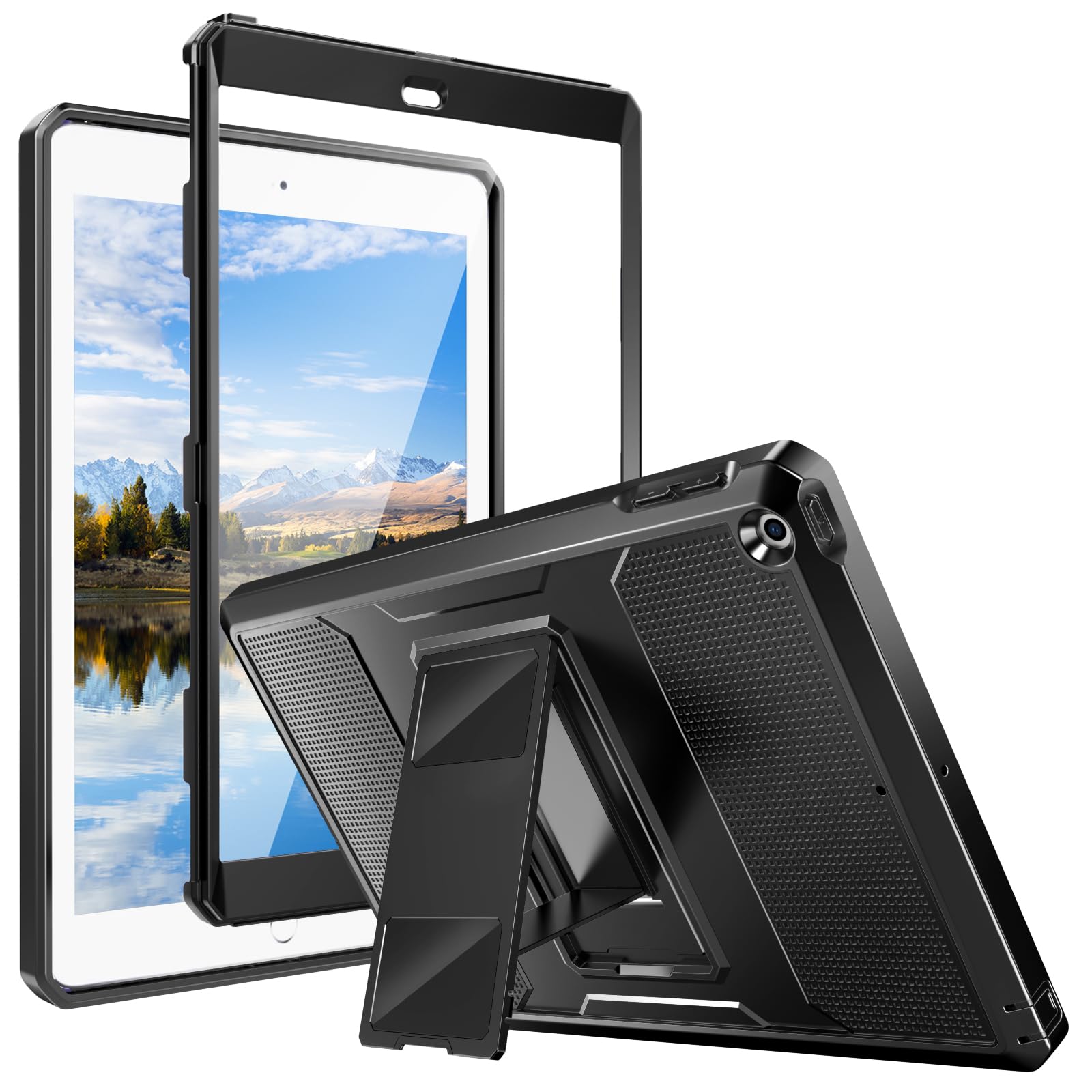 MoKo Case Fit 2018/2017 iPad 9.7 6th/5th Generation - [Heavy Duty] Shockproof Full Body Rugged Hybrid Cover with Built-in Screen Protector Compatible with Apple iPad 9.7 Inch 2018/2017, Black — image 1