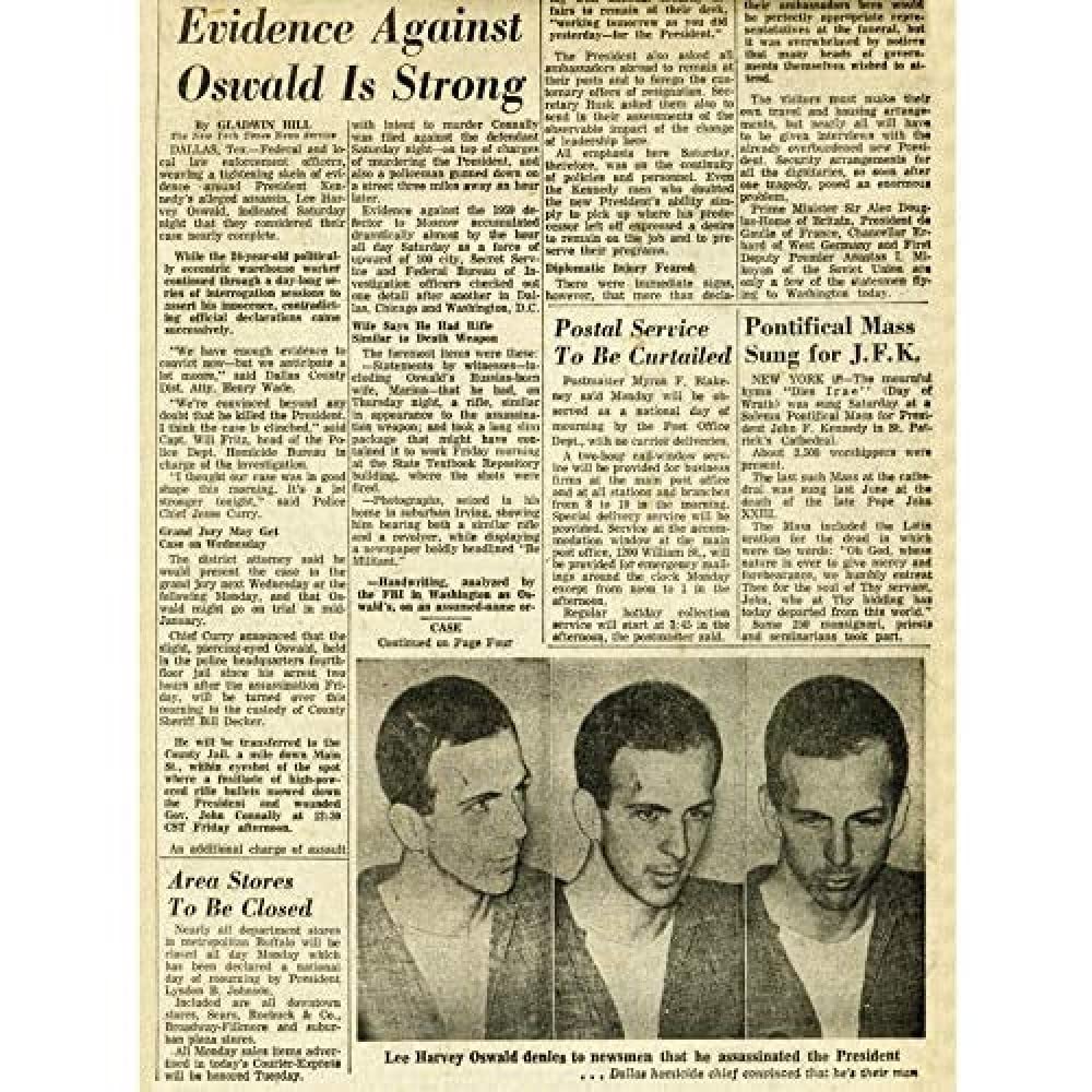 Artery8 Assassination Kennedy JFK Harvey Oswald Newspaper Art Print Canvas Premium Wall Decor Poster Mural