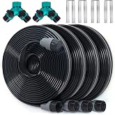 Apgooface Sprinkler Hose with Holes 100 Ft (25ft 4pack) for Garden Watering | Flat Sprinkler Soaker hose with Staples &amp; Splitters, Watering Drip Irrigation Hoses for Lawn, Garden, Vegetable Beds (100 ft)