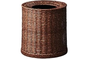8L Wicker Trash Can with Drop-in Liner, Round Woven Water Hyacinth Waste Basket, Small Garbage Can for Bathroom and Bedroom