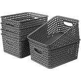 Weave Plastic Storage Basket 6-Pack, Woven Grey Baskets Bins for Organizing Bathroom, Kitchen and Office