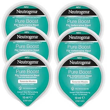 Neutrogena Pure Boost Tonerde Maske - Tonerde Maske mit Mineralerde für tiefenreine Haut - 6 x 10ml