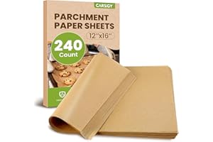 CAREGY 240Pcs Unbleached Parchment Paper Sheets, 12 x 16 Inch,Precut Non-Stick Parchment Paper for Baking,Cooking, Grilling, 