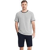 NACHILA Men's Pajamas Set-Viscose Made from Bamboo, Soft Sleepwear Short Sleeve Pjs Top with Shorts Cool Loungewear