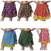 Wevez® Pack of 3 Pcs Original Two Layer Printed Wrap Around Skirts (Mini Skirts(20 Inches Length))