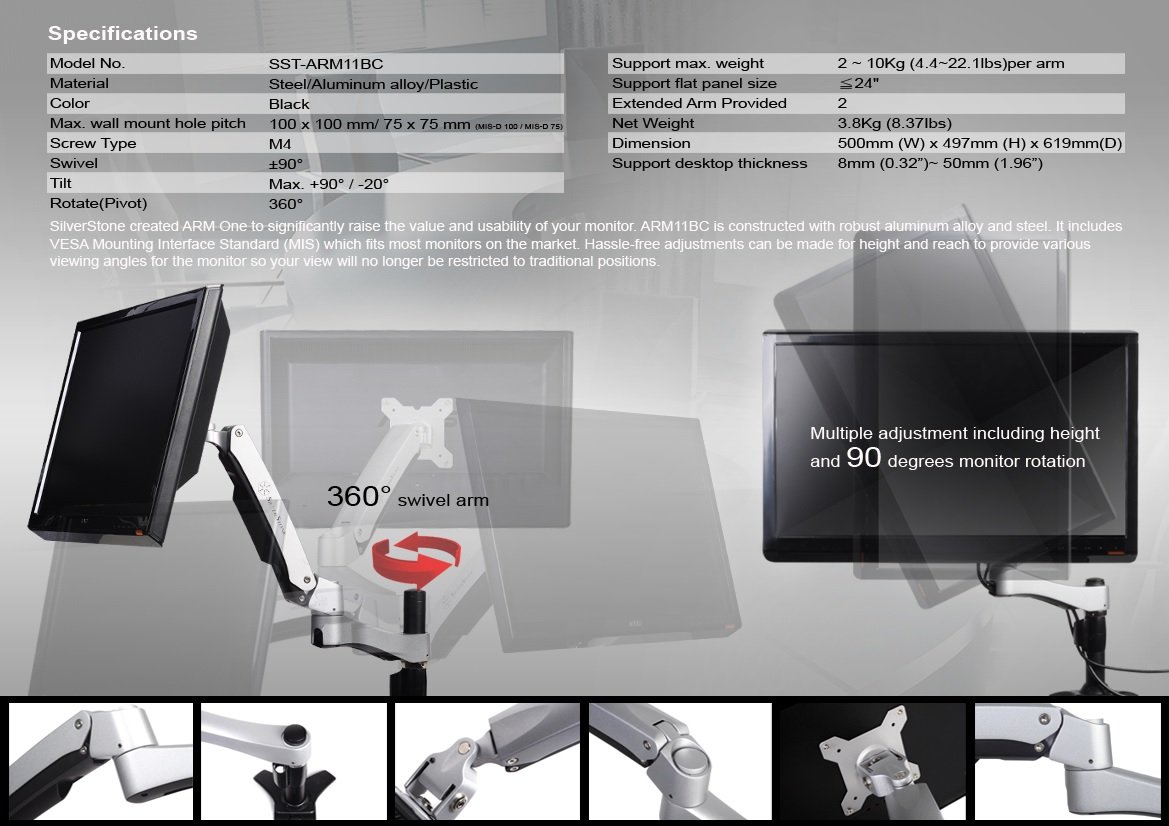 écran Flou En Haut à Gauche avec une rotation de 360° Two ARM LCD LED support de montage pour écran