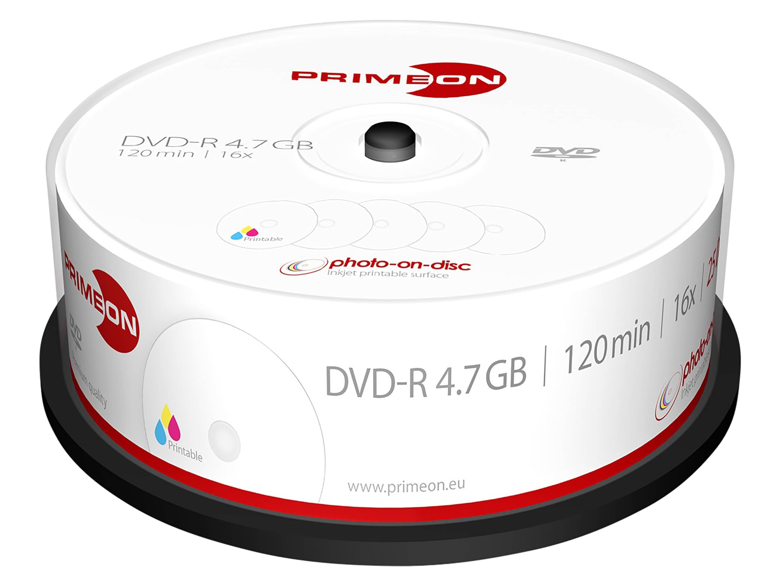 Primeon 2761205 DVD-R Blank Discs 16x Speed, 4.7GB, 120 Min, 25 Spindle Pack — image 1