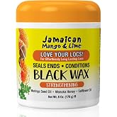 Jamaican Mango &amp; Lime Black Wax &ndash; Temporary Black Hair Color &amp; Locking Wax for Locs, Twists &amp; Gray Coverage &ndash; Strong Hold, No Alcohol, Mineral Oil, or Sulfates 6 oz