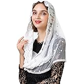 PAMOR Infinity Venise Lace Chapel Veil Latin Mass Mantilla Floral Church Veils Head Covering