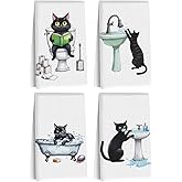 Hanamiya Na 4 Pcs Funny Cat Hand Towel for Bathroom 24x14 Inch, Funny Absorbent Microfiber Dish Cloth Towel, Waffle Weave Hand Towels for Toilet Home Cats Bathroom Decor, Cat Lover Gifts