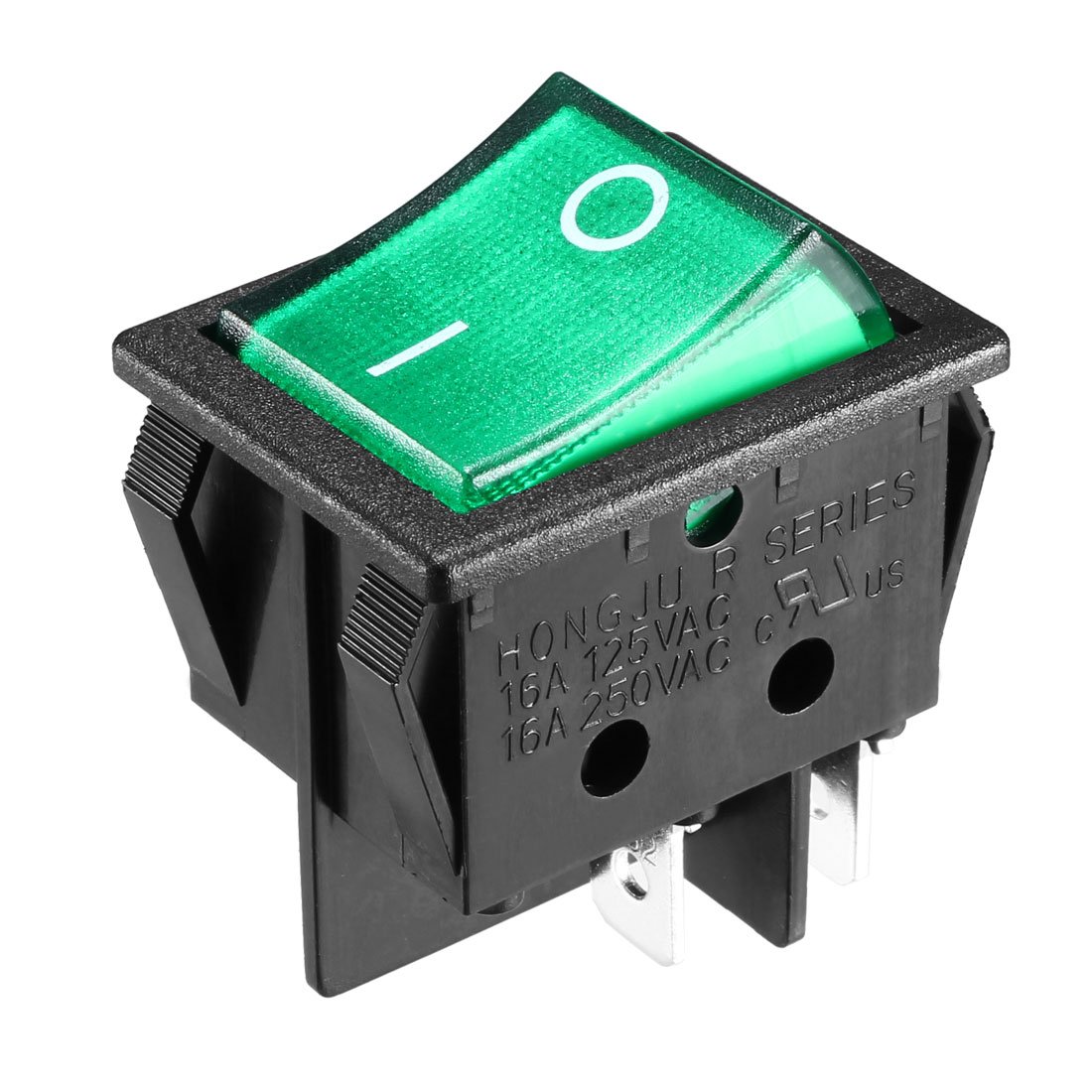 Sourcingmap DPST On Off Button 4P ON/Off Green LED Light Illuminated Rocker Boat Switches AC 16A/125V 16A/250V