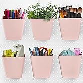 G.CORE Large Pegboard Cups Peg Board Storage Bin 6 Pack with Hooks, Square Box Shape Pegboard Cup Holder Accessories for Garage Workbench/Craft Room/Office/Playroom/Home Kitchen Organization (Pink)