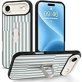 Jefonha Compatible with iPhone Air Case with Finger Hand Strap Kickstand, Trendy Cool Striped Phone Case for Women Men, Full Camera Protection Shockproof Protective Cover, White and Blue Stripes