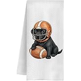 QWZDRHYJI Football Black Labrador Retriever Dog Kitchen Towels, Black Lab Gifts Dish Tea Towels, Football Lover Player Fan Gifts Decorative Hand Towel for Kitchen Bathroom, 16x24 Inch