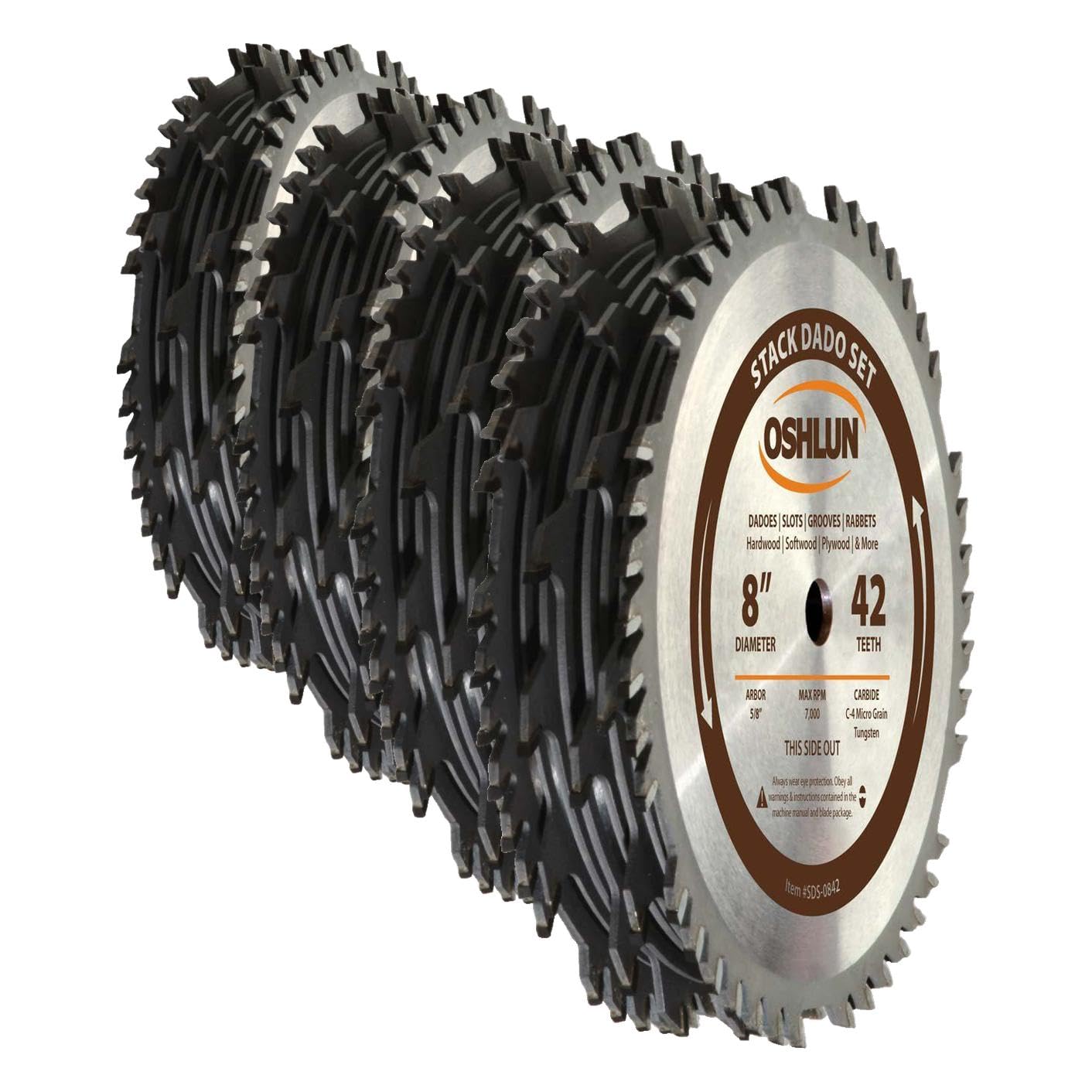 Oshlun SDS-0842 8-Inch 42 Tooth Stack Dado Set with 5/8-Inch Arbor (Pack of 4) Image