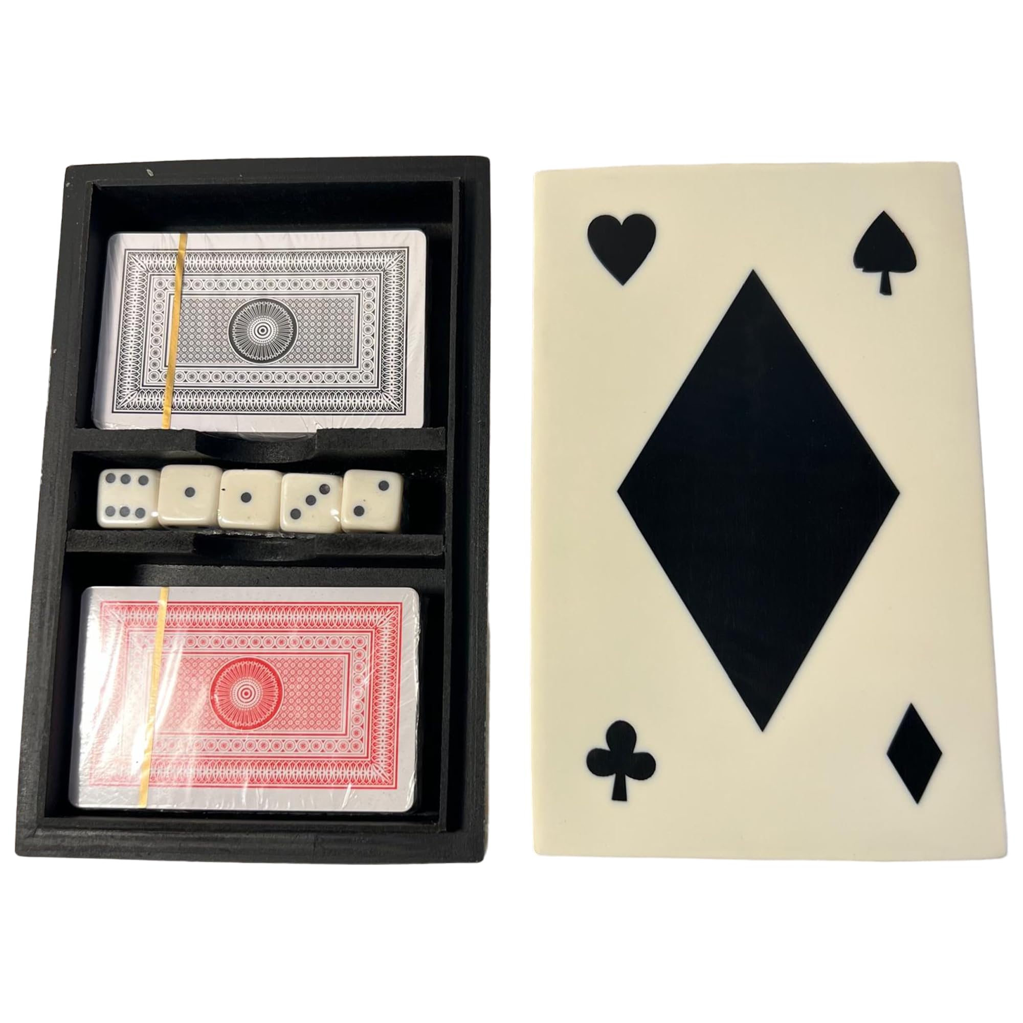 Thorness Elegant Handcrafted Luxury Resin Double Deck Playing Card Box with Dice Set