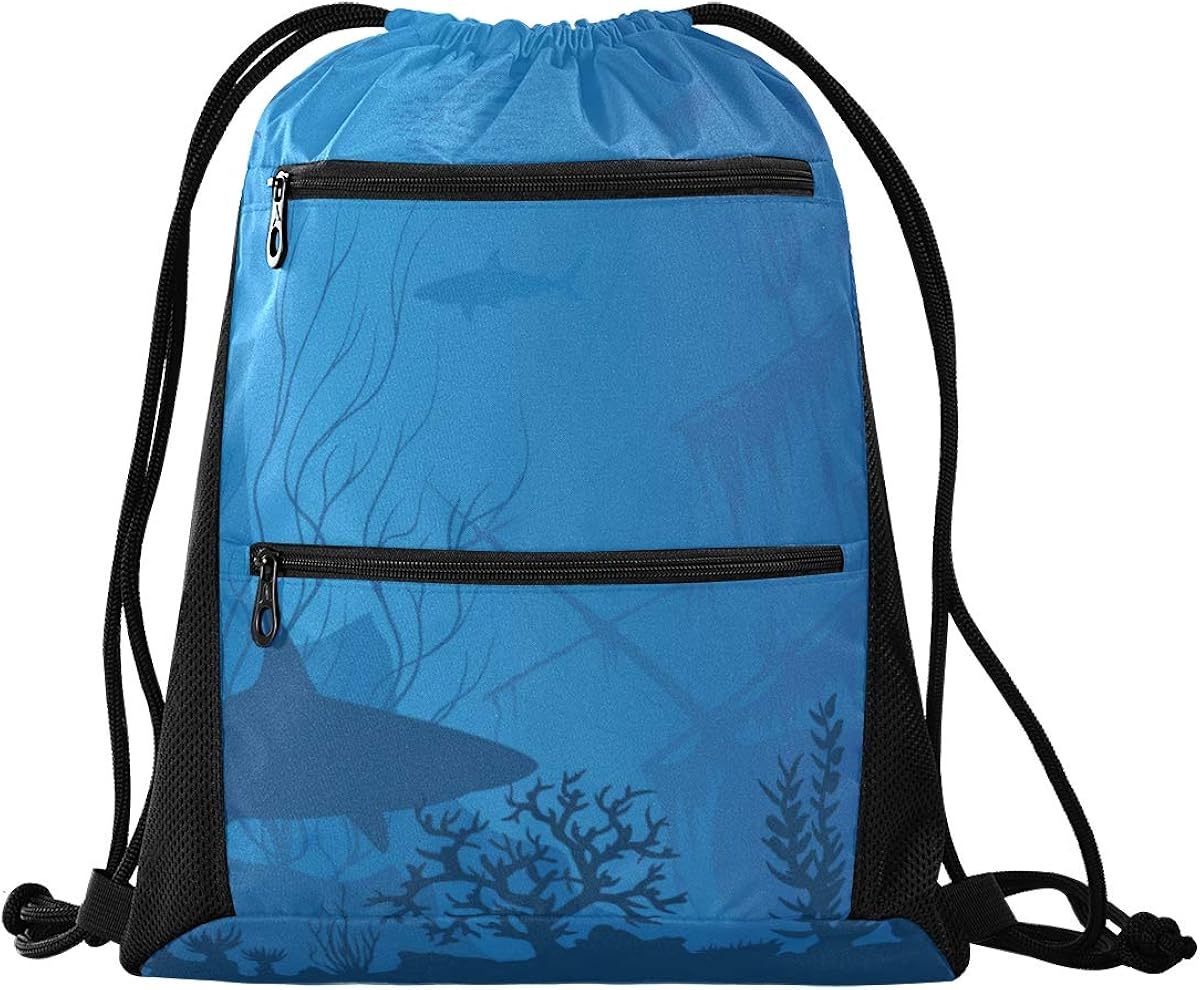 Blue Underwater Landscape Mesh Swim Bag Mesh Pool Bag With Pockets