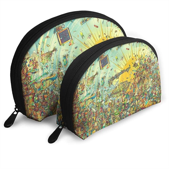 Amazon 化粧ポーチ メイクポーチ 収納ポーチ アニメの都市 おしゃれ 収納バッグ 2点セット 小物入れ ペンケース 軽量 大容量 財布 文具 筆箱 出張 旅行用 ブルースペース シューズ バッグ