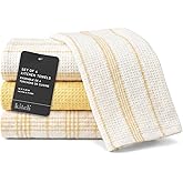 MosJos Kitchen Towels Set of 4 Dish Towels Yellow n White Waffle Weave Cotton Hand Towels, 18 x 28 Absorbent Kitchen Linens