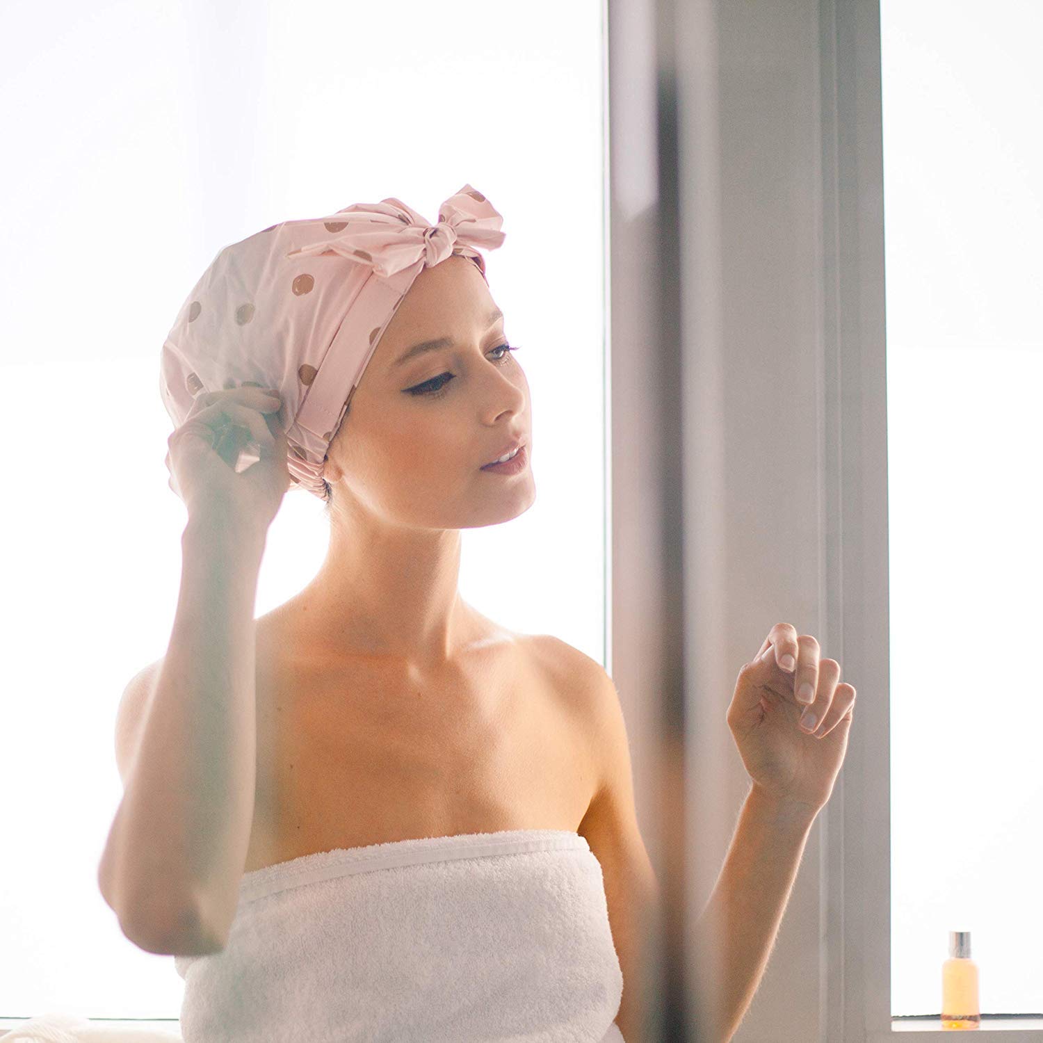 Kitsch Luxury Shower Cap for Women - Waterproof, Reusable Shower Caps (Blush Dot) : Beauty