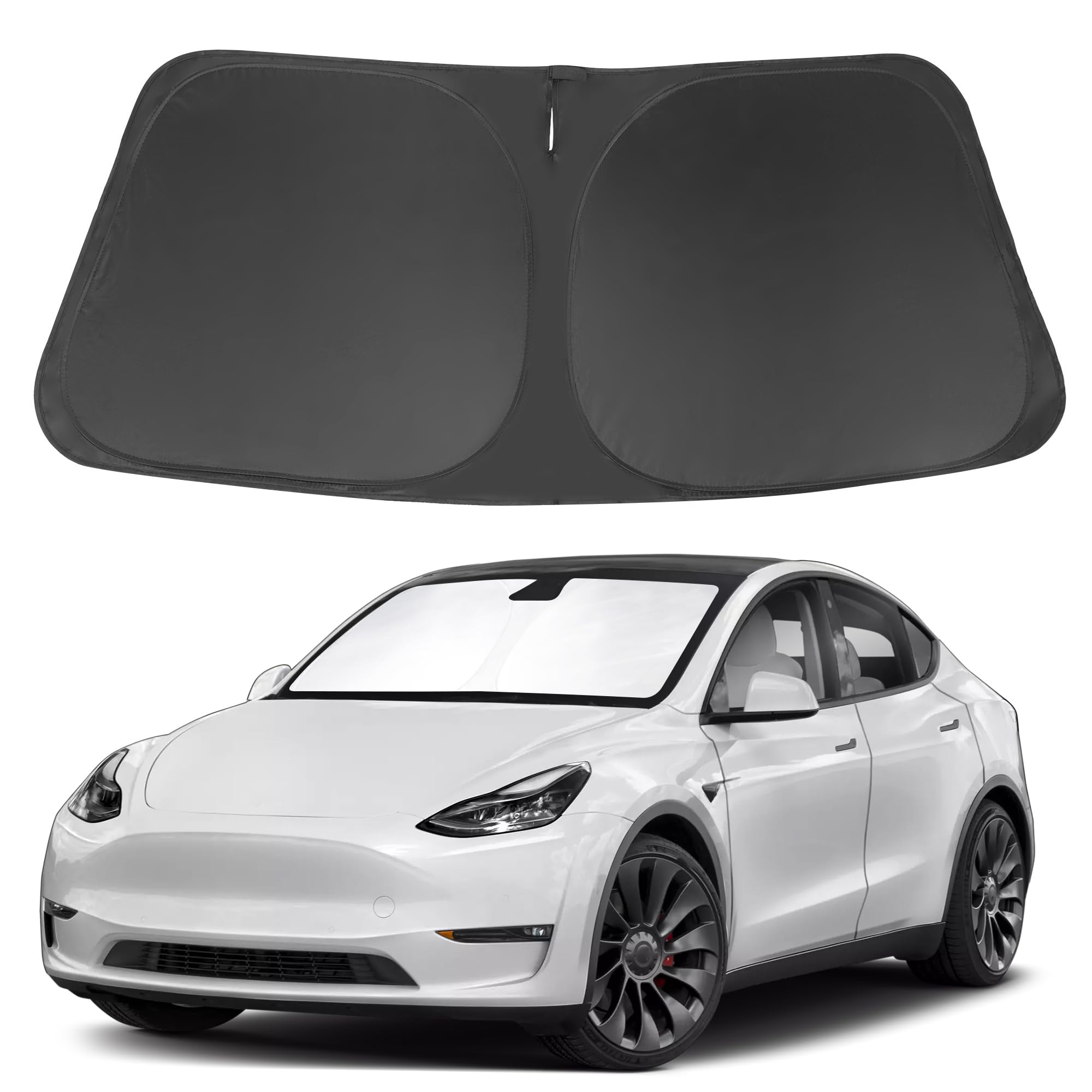 Photo 1 of Windshield Sun Shade Custom Fit for 2016-2024 2025 Tesla Model Y Model 3 Accessories Foldable Front Window Sunshade Shield Blocker Keeps Car Cool