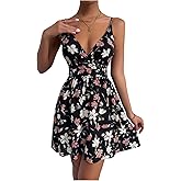 SweatyRocks Women's Summer Ditsy Floral Print Flared Dresses V-Neck A Line Short Cami Dress