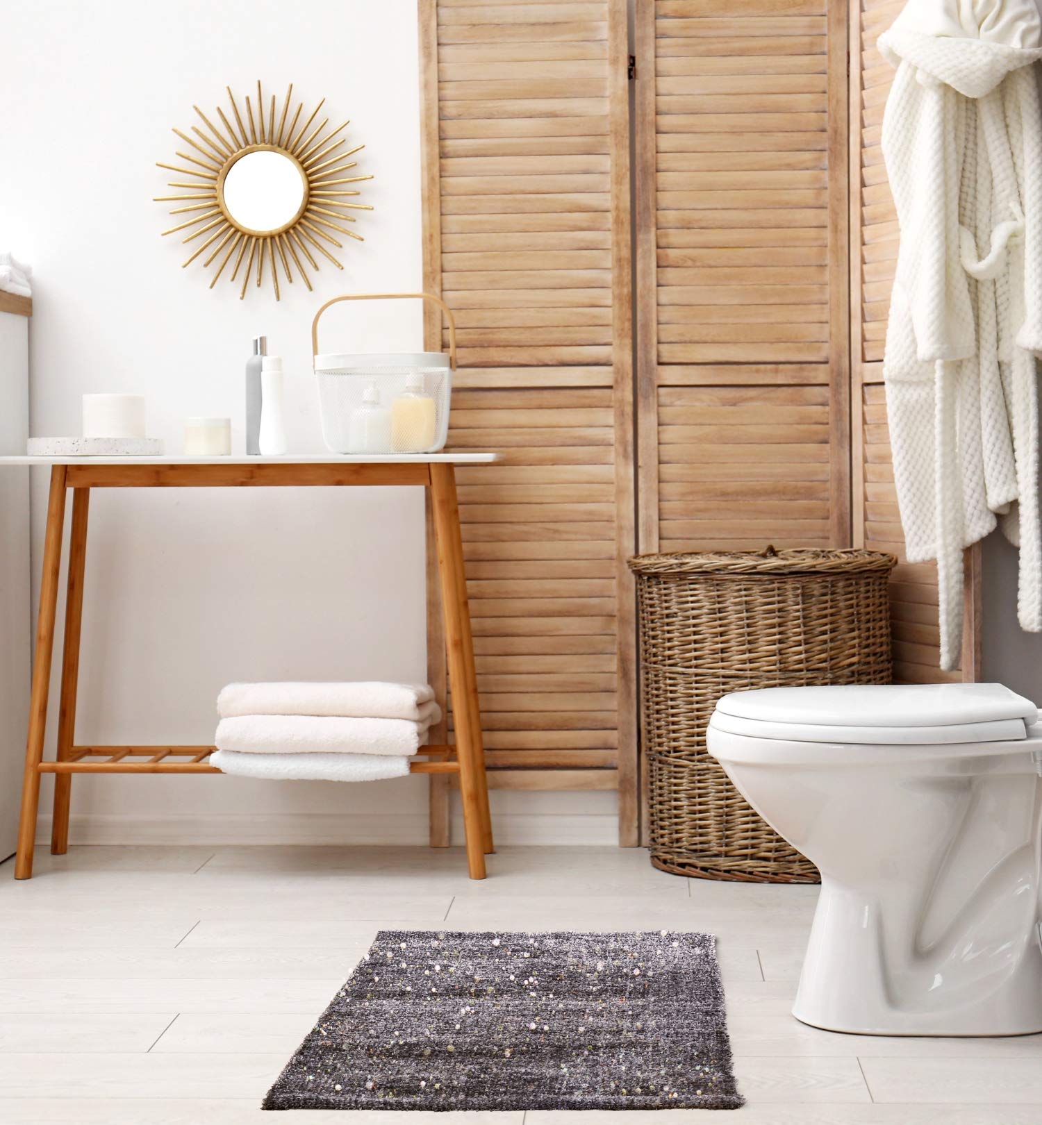 Emma Barclay Twinkle - Super Soft Bath Mat – Luxury Bath Mat With Sparkle Detailing, 60% Polyester, 40% Cotton in Charcoal - 50x80cm