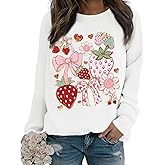 KEEVICI Cute Bow Strawberry Floral Sweatshirt Women Flower Kawaii Aesthetic Hoodie Graphic Sweatshirts Cotton Pullover