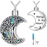 WINNICACA Tree of Life Urn Necklaces for Ashes 925 Sterling Silver Moon Cremation Jewelry Memorial Keepsake Jewelry with Funnel Filler for Women Men