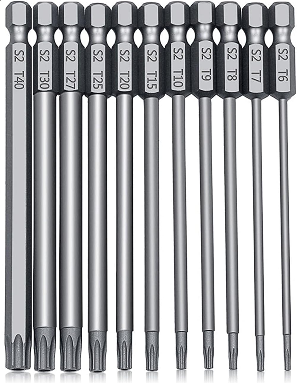 TakFree 100mm Torx Bit Set 11pcs T5-T40 1/4 inch Magnetic S2 Steel