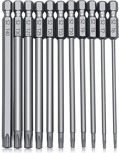TakFree 100mm Torx Bit Set 11pcs T5-T40 1/4 inch Magnetic S2 Steel