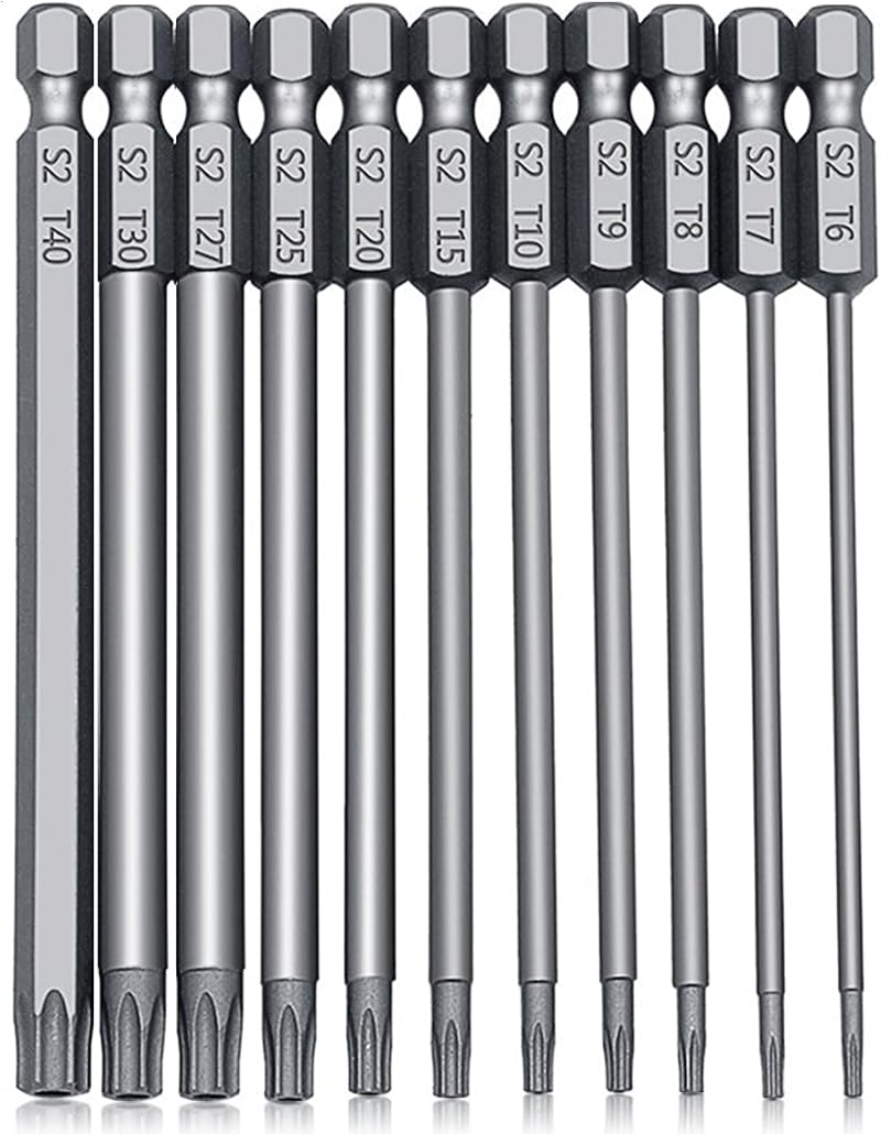 TakFree 100mm Torx Bit Set 11pcs T5-T40 1/4 inch Magnetic S2 Steel