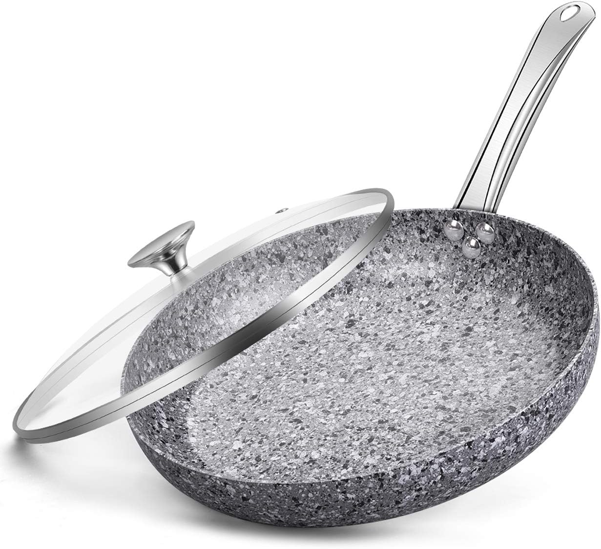 11" Frying Pans Nonstick with Lids - Granite Skillet, Stir Fry Pans with APEO & PFOA-Free Stone Earth Coating, Fry Pan with Stainless Steel Handle, Oven Safe: Kitchen & Dining