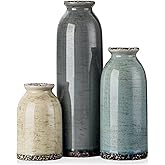 CWLWGO-Ceramic Flower Vase Set of 3, Pottery Decorative Vases for Modern Farmhouse, Living Room Kitchen Table Centerpieces, Idea Bookshelf Mantel and Entrance Decor - Multicolor