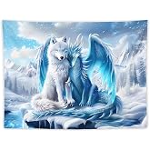 ANMOGID Fantasy Wolf And Dragon Snow Tapestry for Bedroom, Wall Art for Living Room Dorm Party Home Wall Hanging Decor 60"x90"