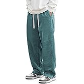 JMIERR Mens Corduroy Pants Casual Baggy Pants Wide Leg Loose Fit Joggers Sweatpants Elastic Waist Drawstring with Pockets