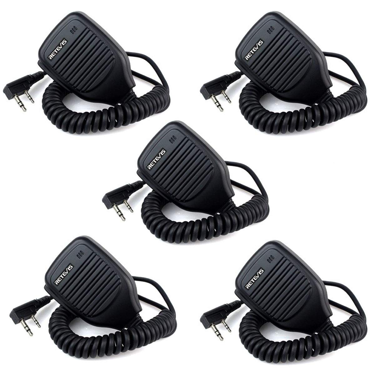 Retevis Two Way Radio Speaker Microphone 2 Pin Remote Speaker Mic Compatible with Walkie Talkie RT24 RT27 RT28 RT85 Baofeng UV-5R BF-888S KENWOOD WOUXUN HYT TYT Remote Speaker Mic Shoulder (5 Pcs)