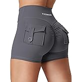 YEOREO CoreFlex Scrunch Workout Shorts with Pockets Charm Gym Biker Shorts for Women High Waisted Booty Yoga