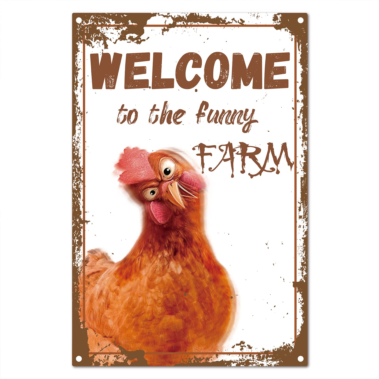 CREATCABIN Welcome to The Funny Farm Sign Chicken Metal Tin Signs Retro Vintage Poster Wall Decor Garage Farmhouse Garden Bar Club Bathroom Door Yard Decorations 8X12Inch